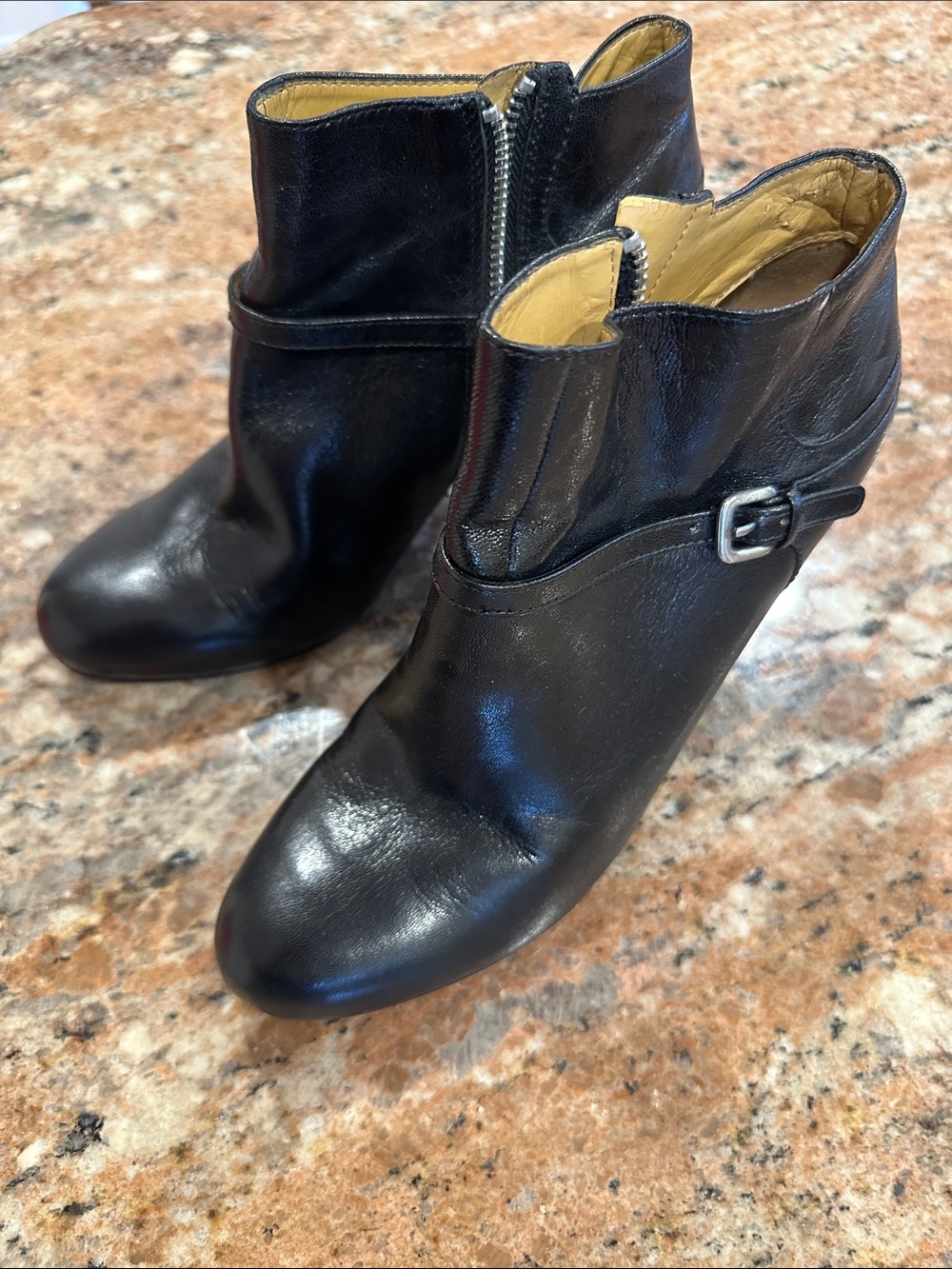Nine West Black Leather Ankle Booties with Side Buckle